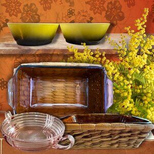 Vintage ANCHOR HOCKING Baking Dishes 7-Piece Mixed Decor Lot 1930s